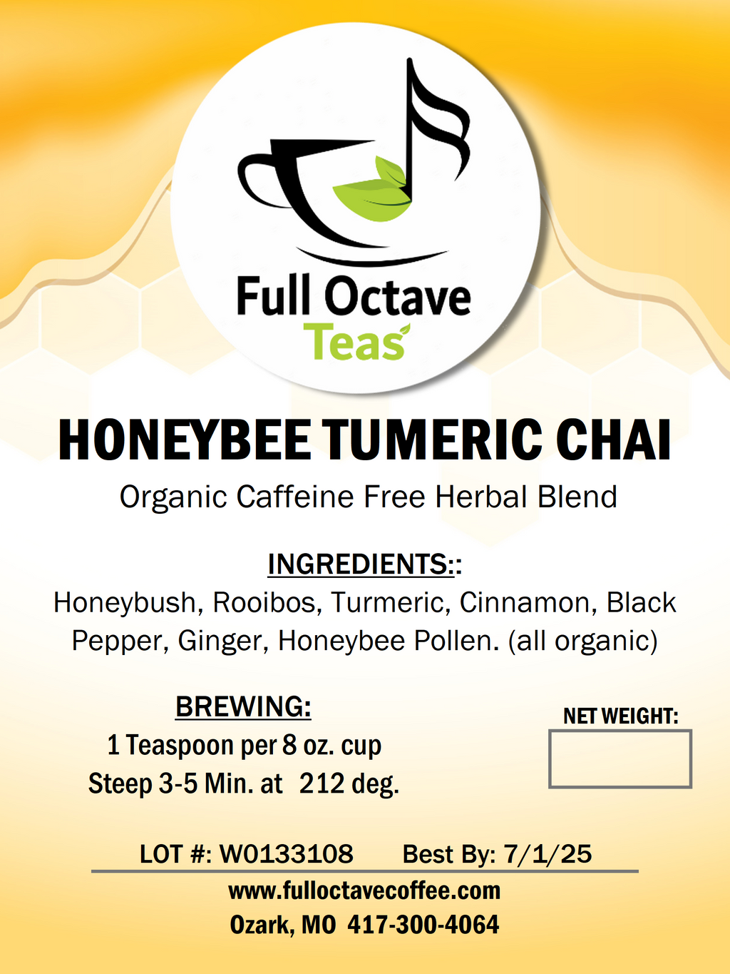 HONEYBEE TURMERIC CHAI ORGANIC CAFFEINE-FREE INFUSION