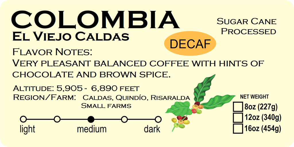 COLOMBIA VIEJO CALDAS SUGARCANE DECAF